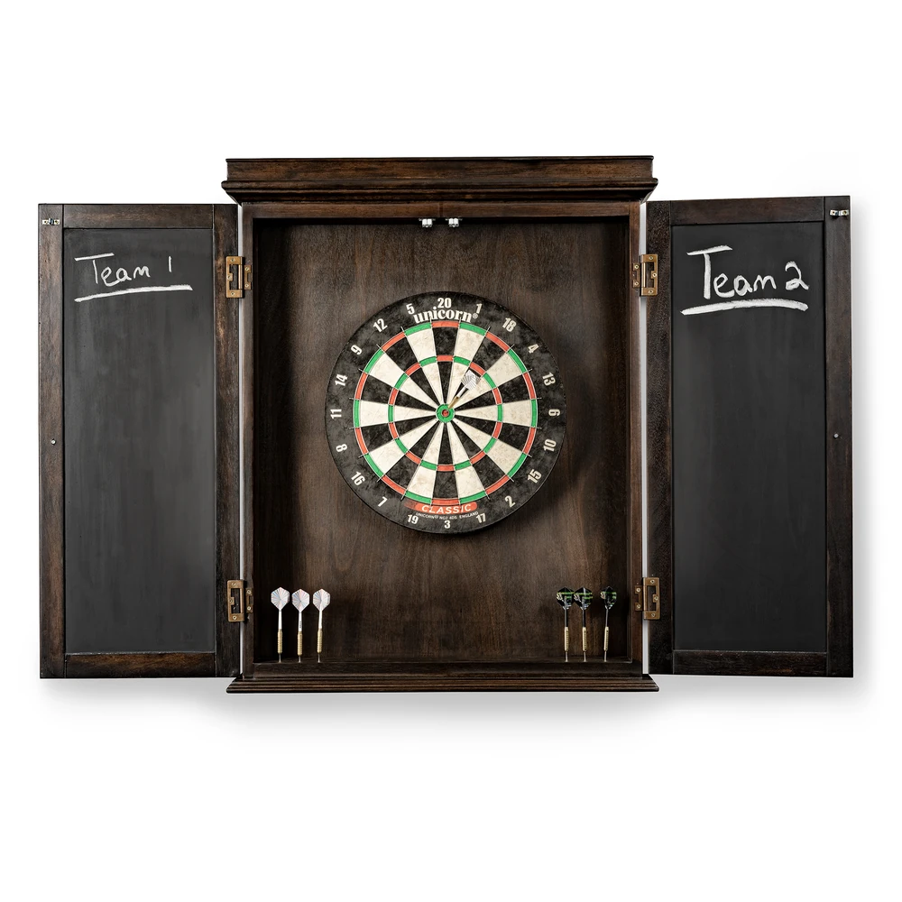 Classic Dartboard Cabinet Barndoor Gray Open 1000